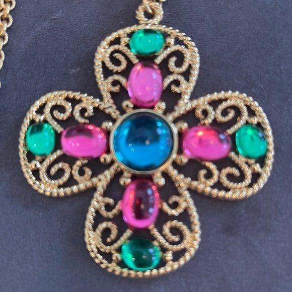 VINTAGE NAPIER MIAMI GRIPOIX NEON GLOW STATEMENT NECKLACE BOOK PIECE - Picture 2 of 3